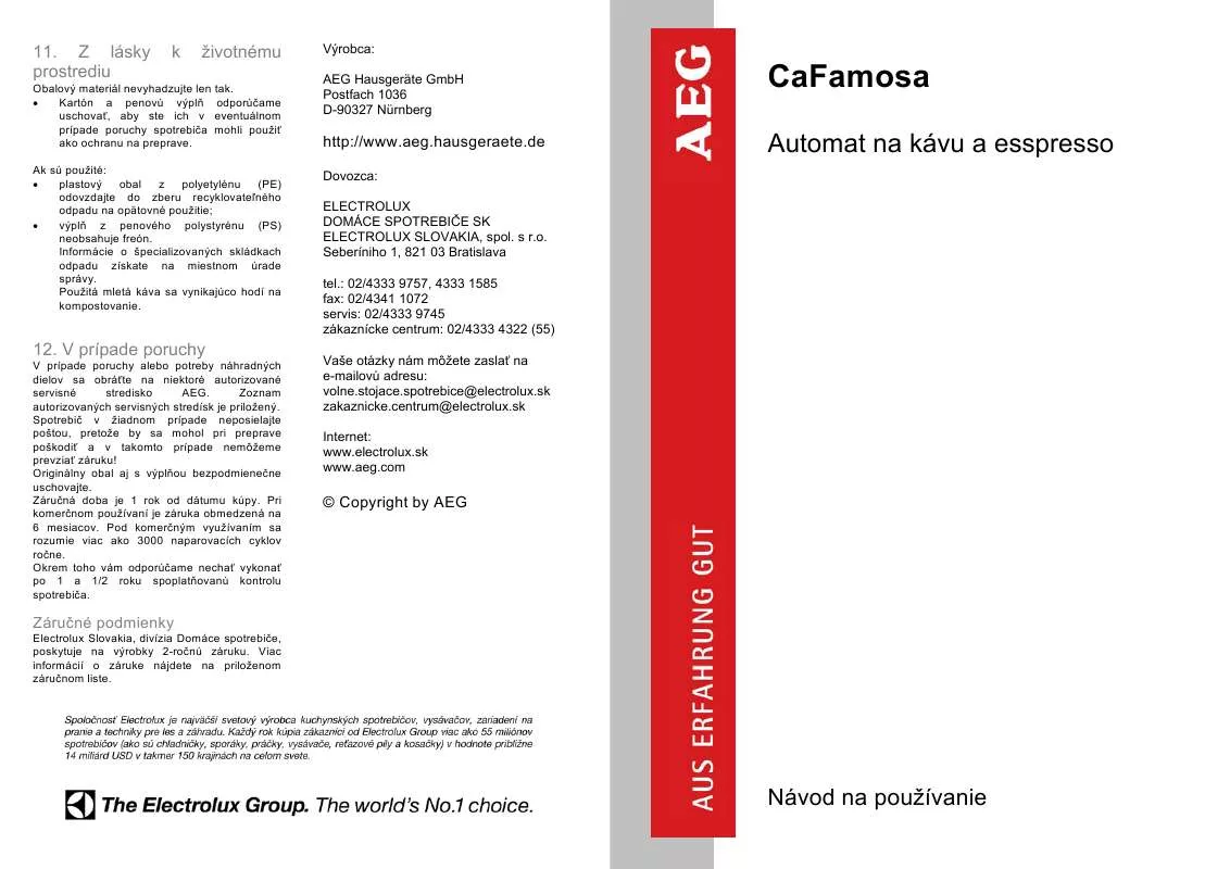 Mode d'emploi AEG-ELECTROLUX CAFAMOSACF80