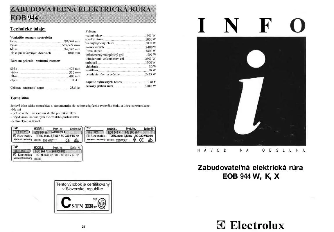 Mode d'emploi AEG-ELECTROLUX EOB944K