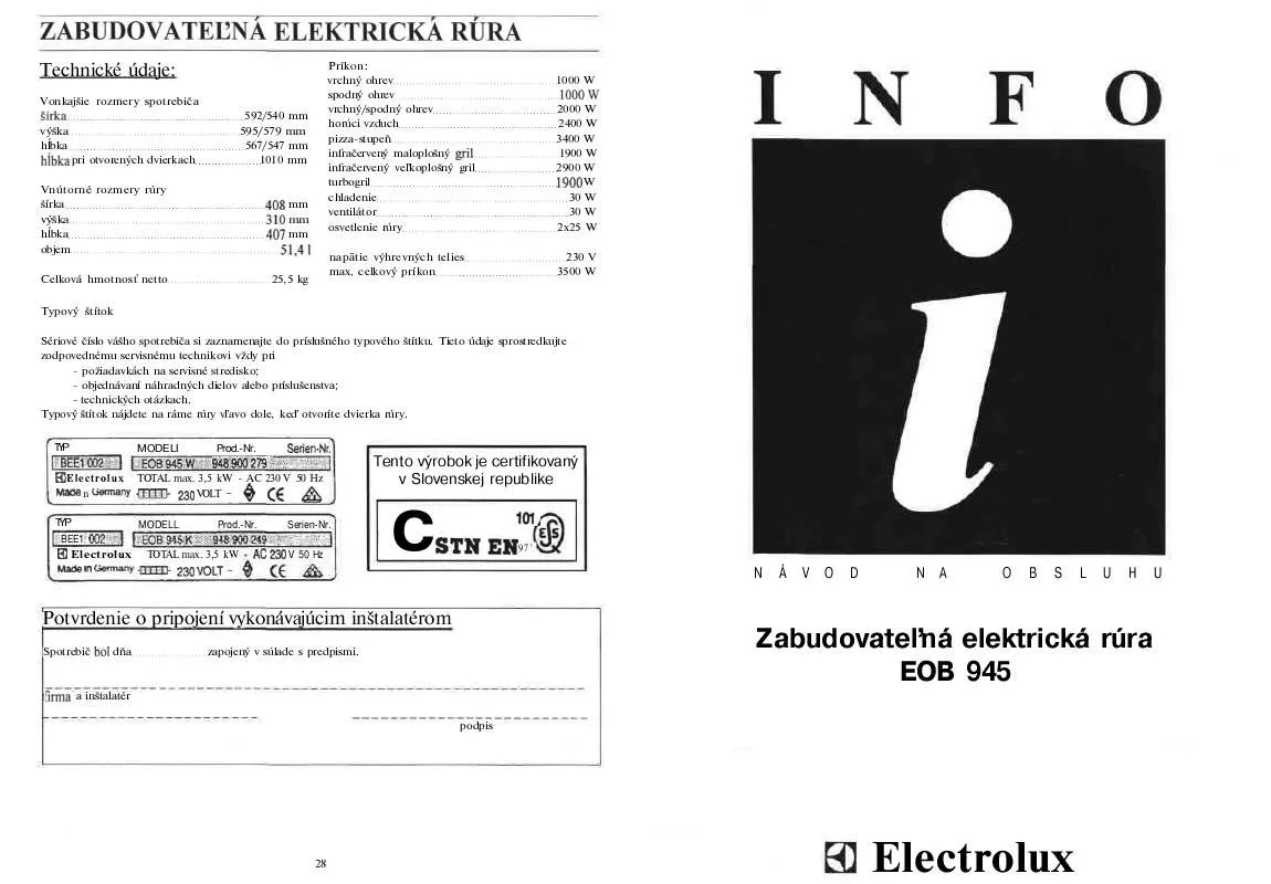 Mode d'emploi AEG-ELECTROLUX EOB945KNOST