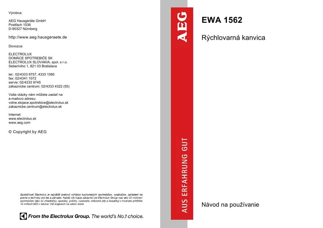 Mode d'emploi AEG-ELECTROLUX EWA1562