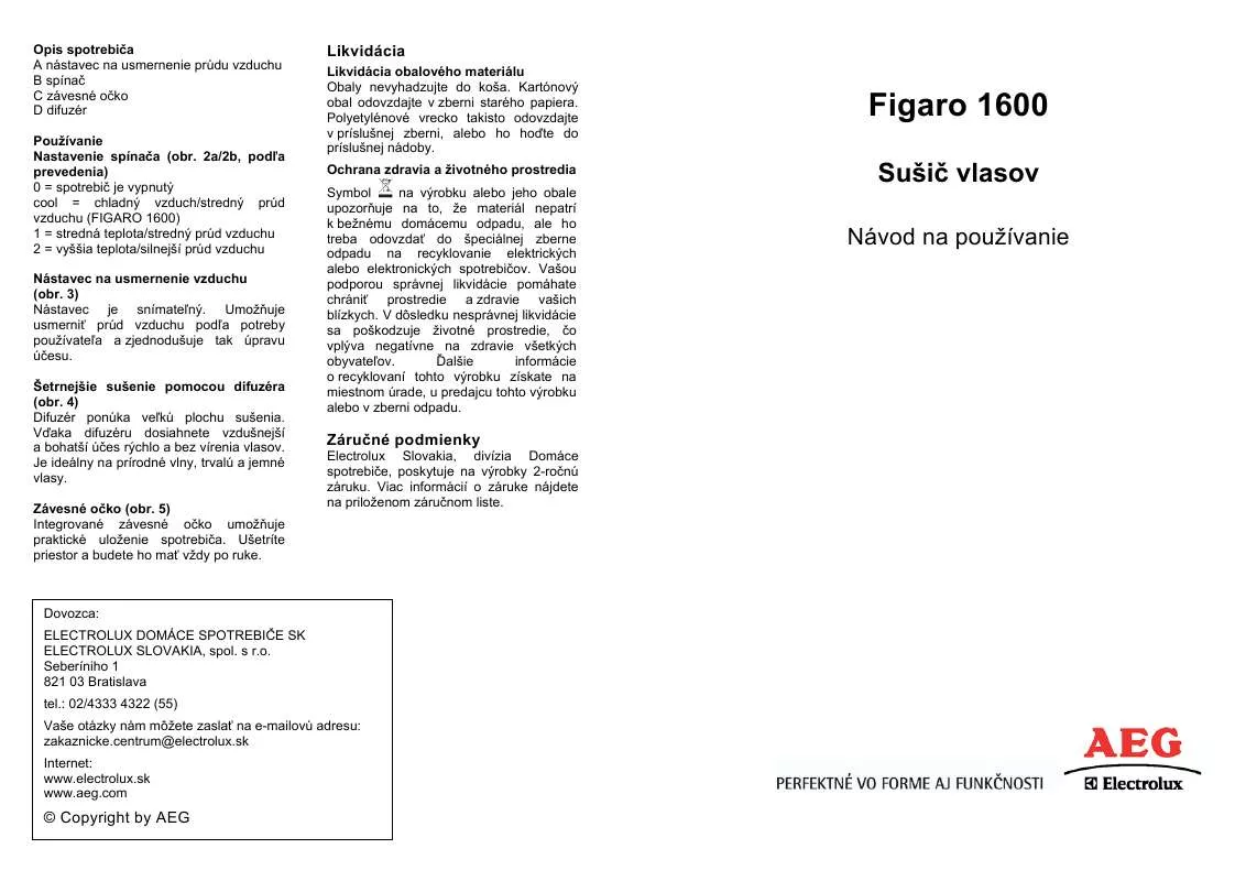 Mode d'emploi AEG-ELECTROLUX FOEN 1600