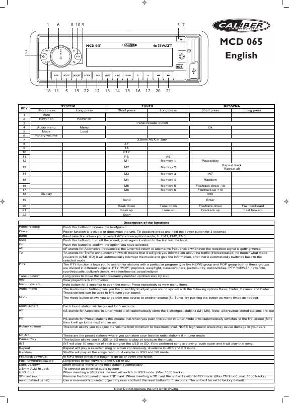 Mode d'emploi CALIBER MCD 065