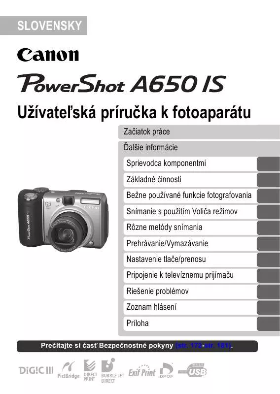 Mode d'emploi CANON POWERSHOT A650 IS