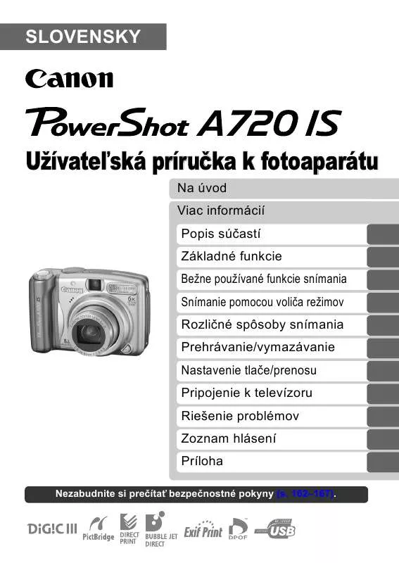 Mode d'emploi CANON POWERSHOT A720 IS