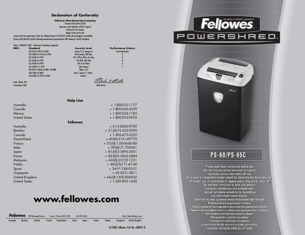 Mode d'emploi FELLOWES PS-60