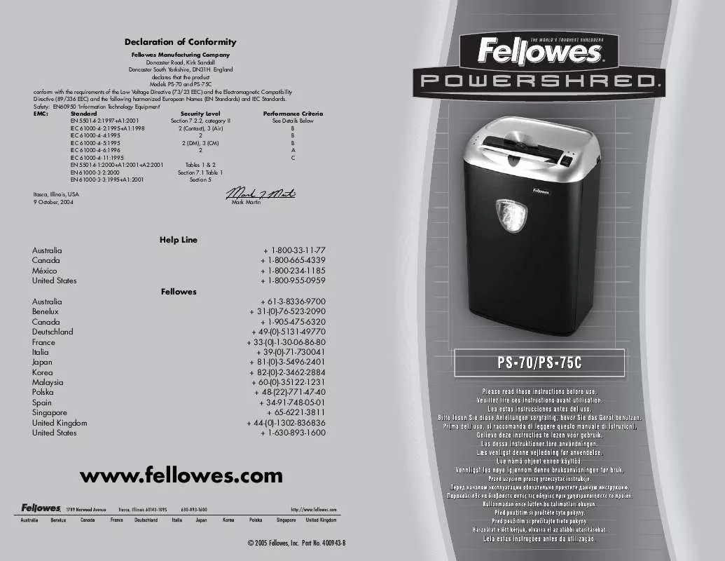 Mode d'emploi FELLOWES PS-75C