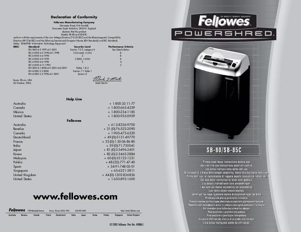 Mode d'emploi FELLOWES SB-80