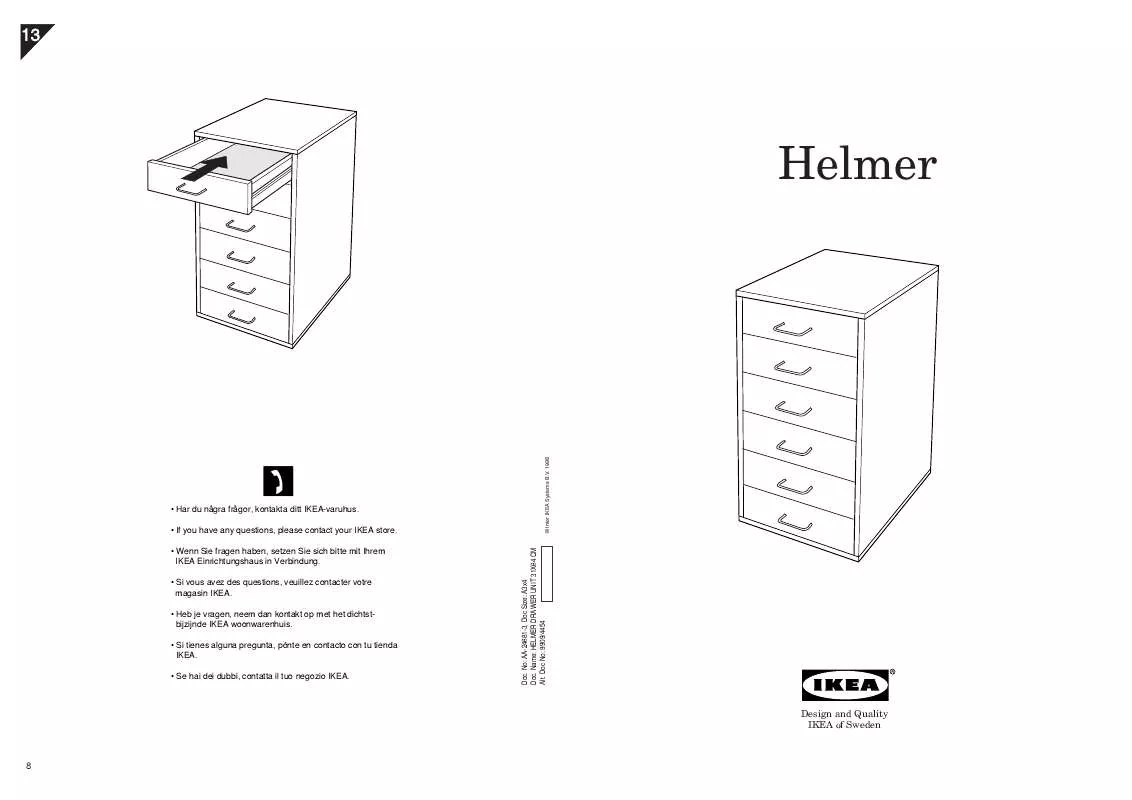 Mode d'emploi IKEA HELMER, ZÁSUVKOVÝ DIEL NA KOLIESKACH, 28X43, V69CM