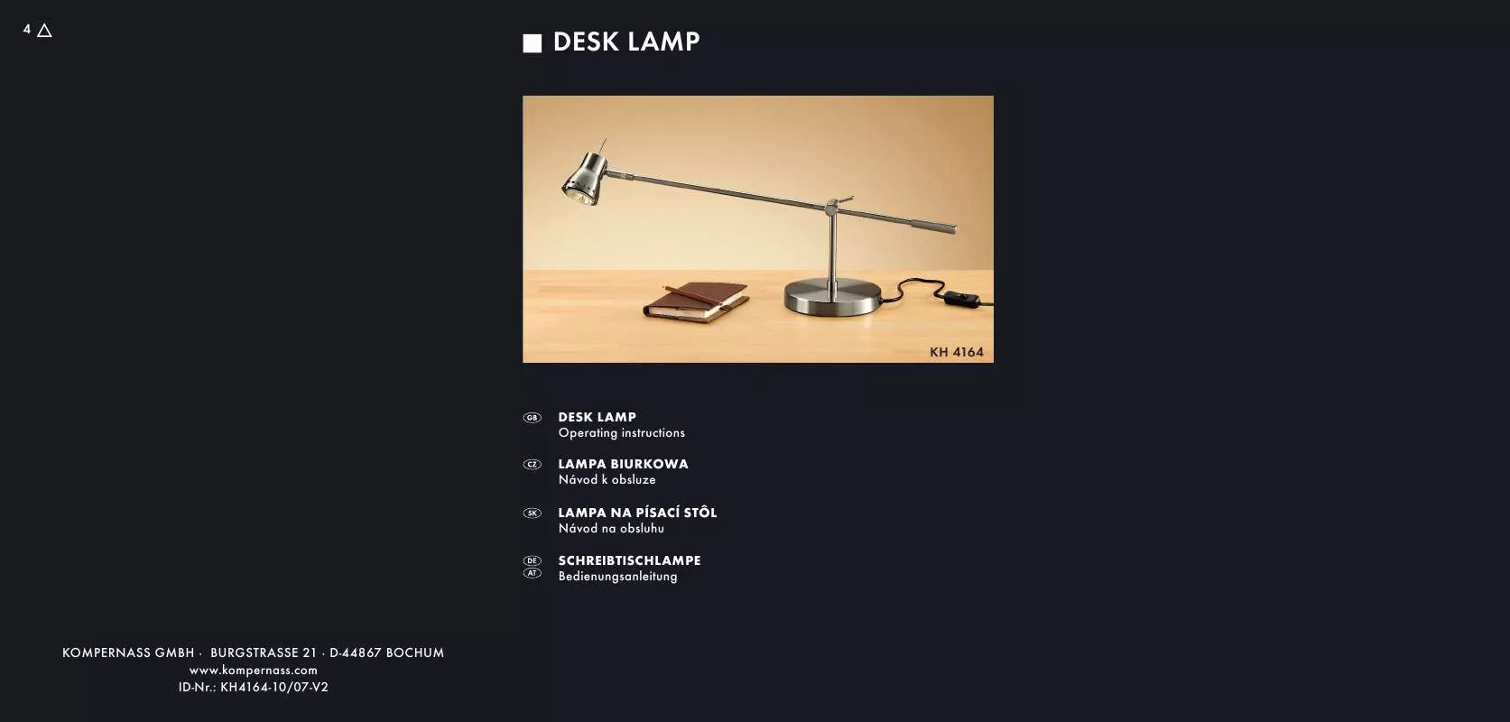 Mode d'emploi KOMPERNASS KH 4164 DESK LAMP