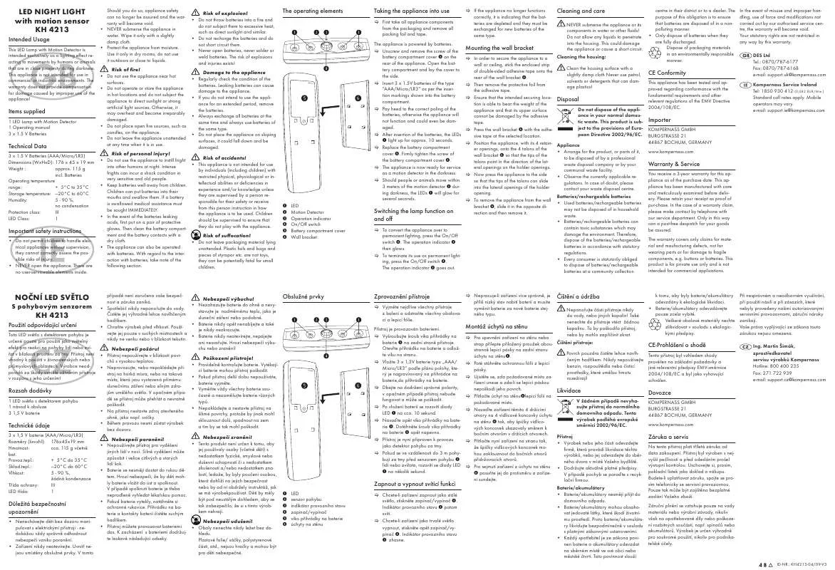 Mode d'emploi KOMPERNASS KH 4213 LED NIGHT LIGHT WITH MOTION SENSOR