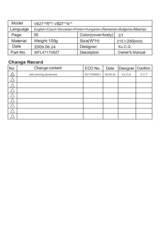 Mode d'emploi LG VB2717NRT