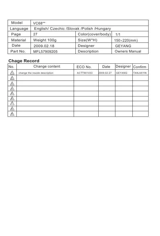 Mode d'emploi LG VC6818NRTQ