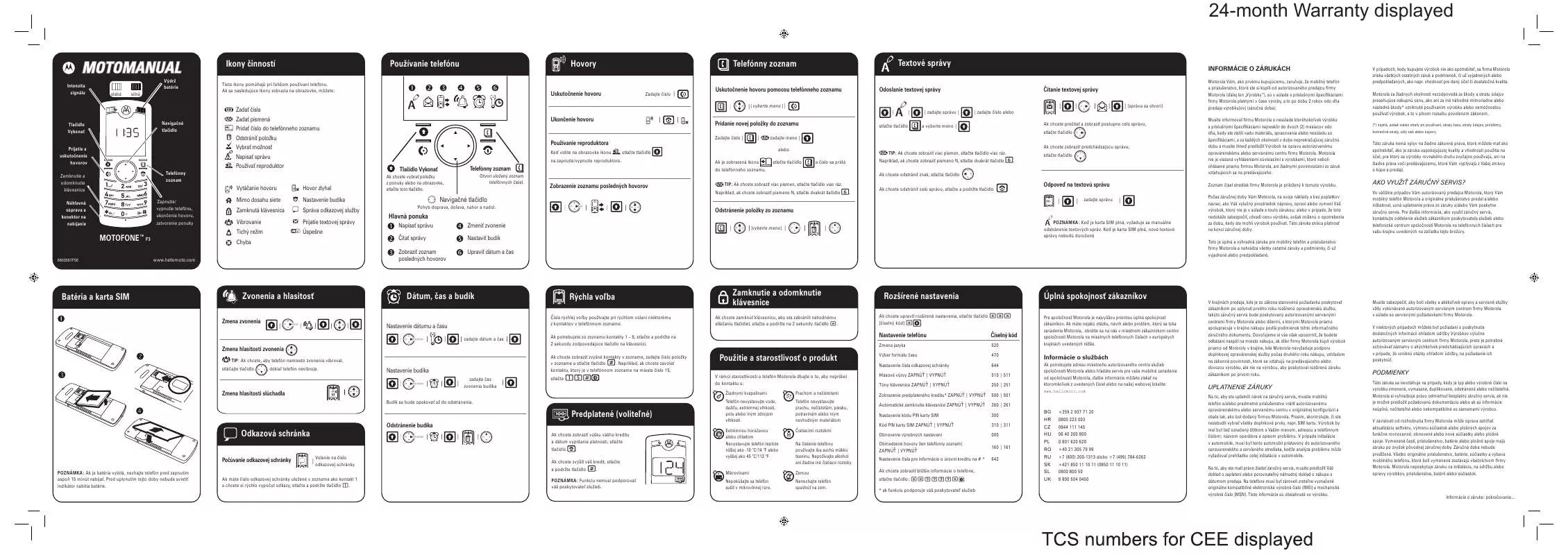 Mode d'emploi MOTOROLA MOTOFONE F3