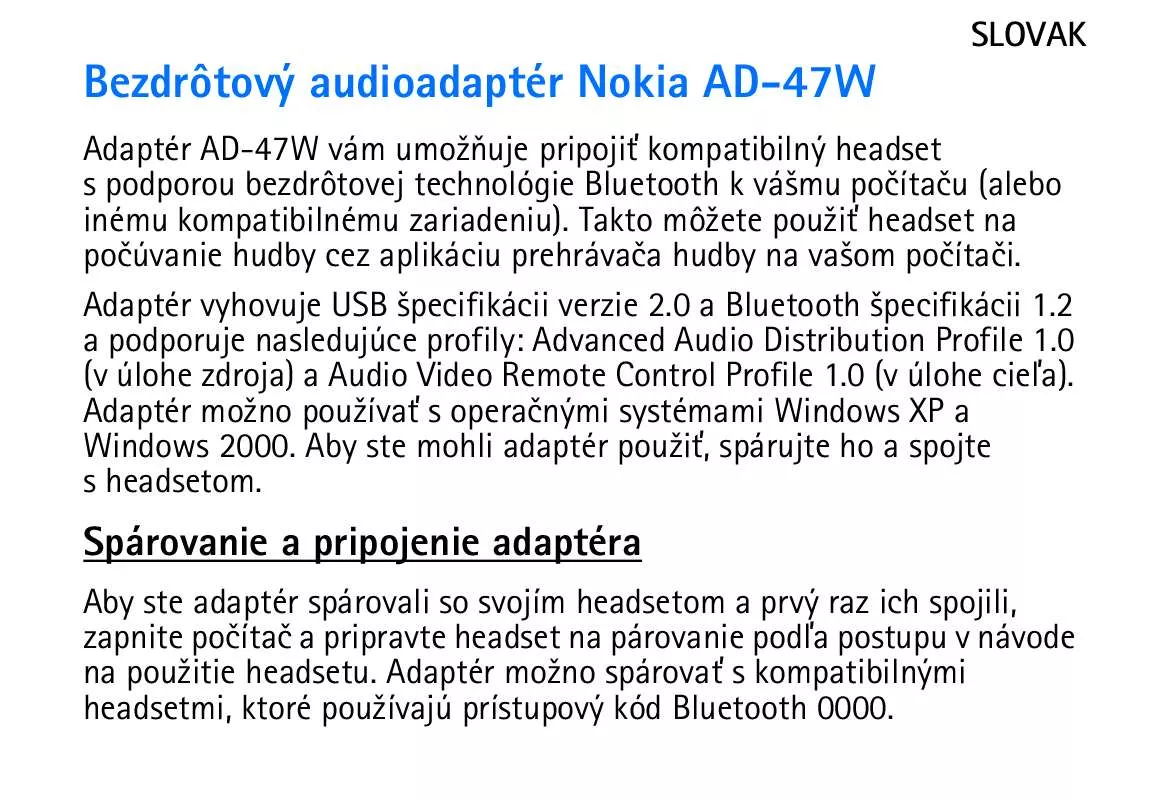 Mode d'emploi NOKIA AD-47W