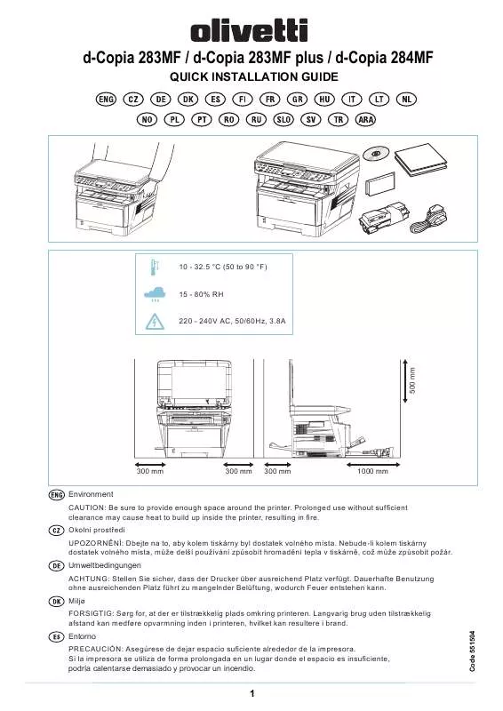 Mode d'emploi OLIVETTI D-COPIA 283MF PLUS