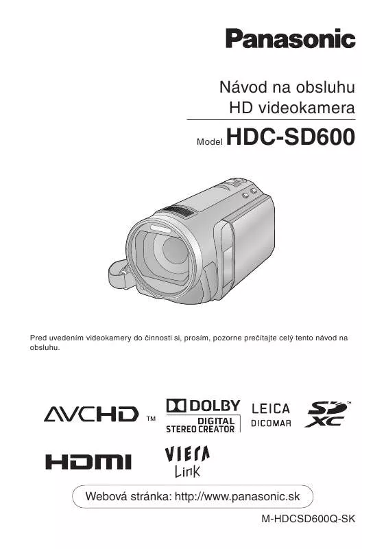 Mode d'emploi PANASONIC HDCSD600EP