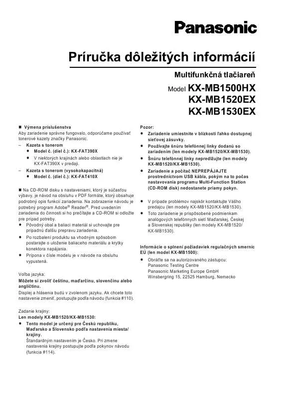 Mode d'emploi PANASONIC KX-MB1500