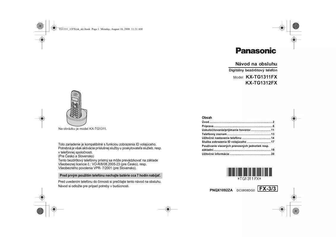 Mode d'emploi PANASONIC KX-TG1311FX