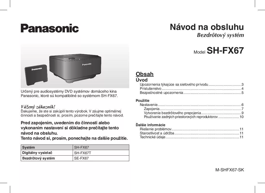 Mode d'emploi PANASONIC SHFX67E