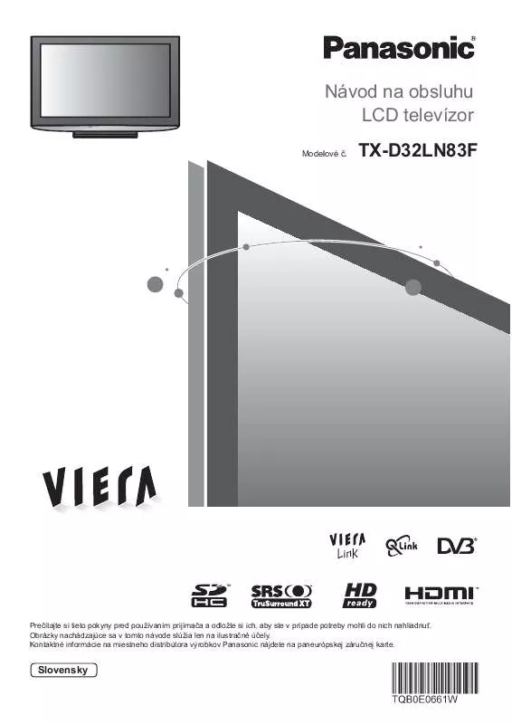 Mode d'emploi PANASONIC TXD32LN83F