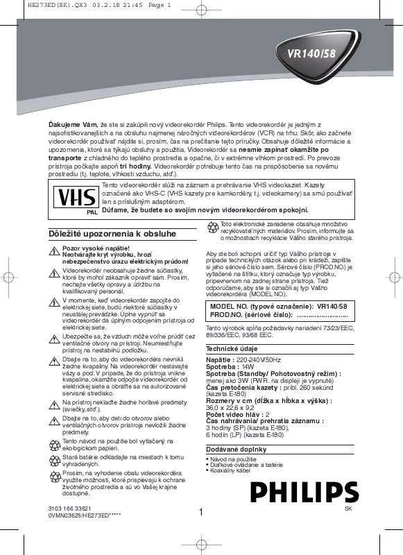 Mode d'emploi PHILIPS VR140