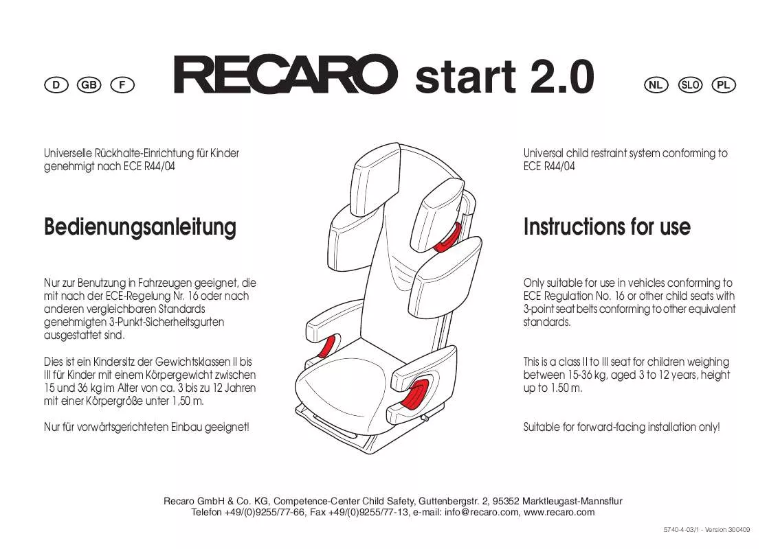 Mode d'emploi RECARO START 2.0