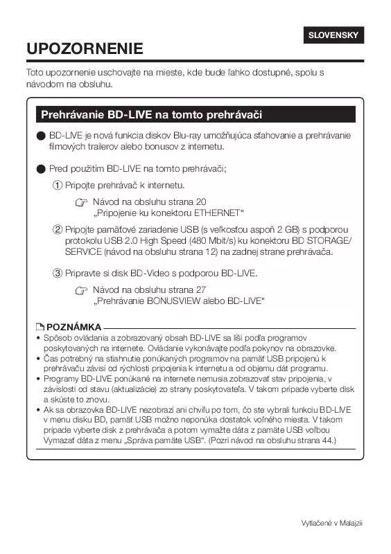 Mode d'emploi SHARP BD-HP22SB