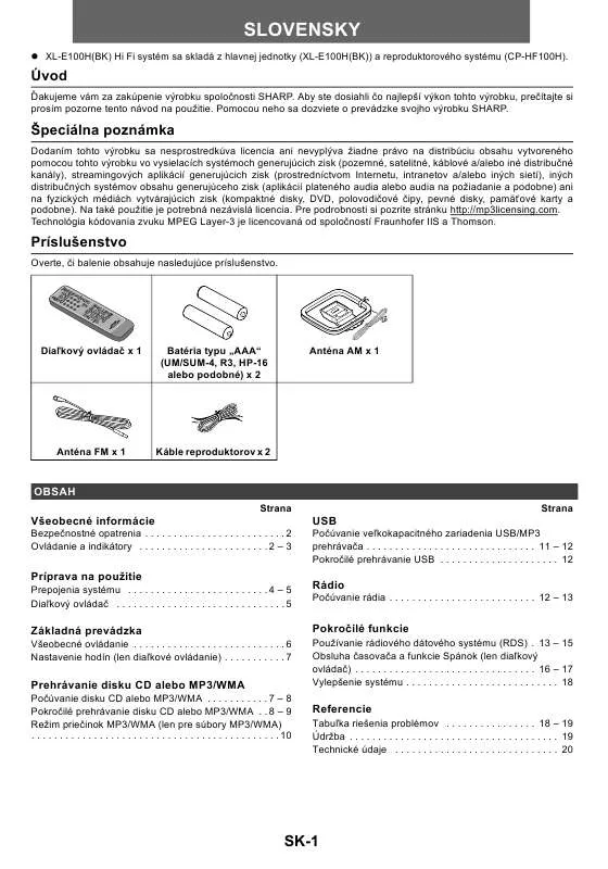 Mode d'emploi SHARP XL-E100H