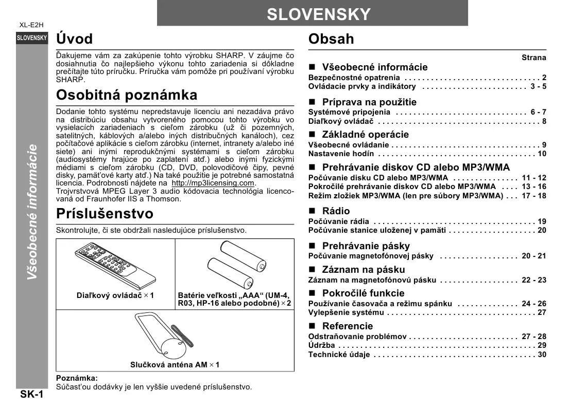 Mode d'emploi SHARP XL-E2H