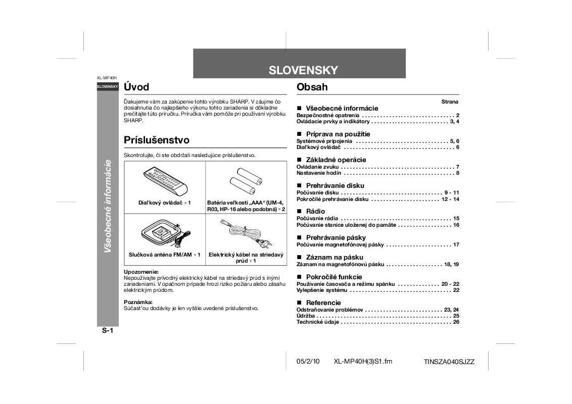 Mode d'emploi SHARP XL-MP40H