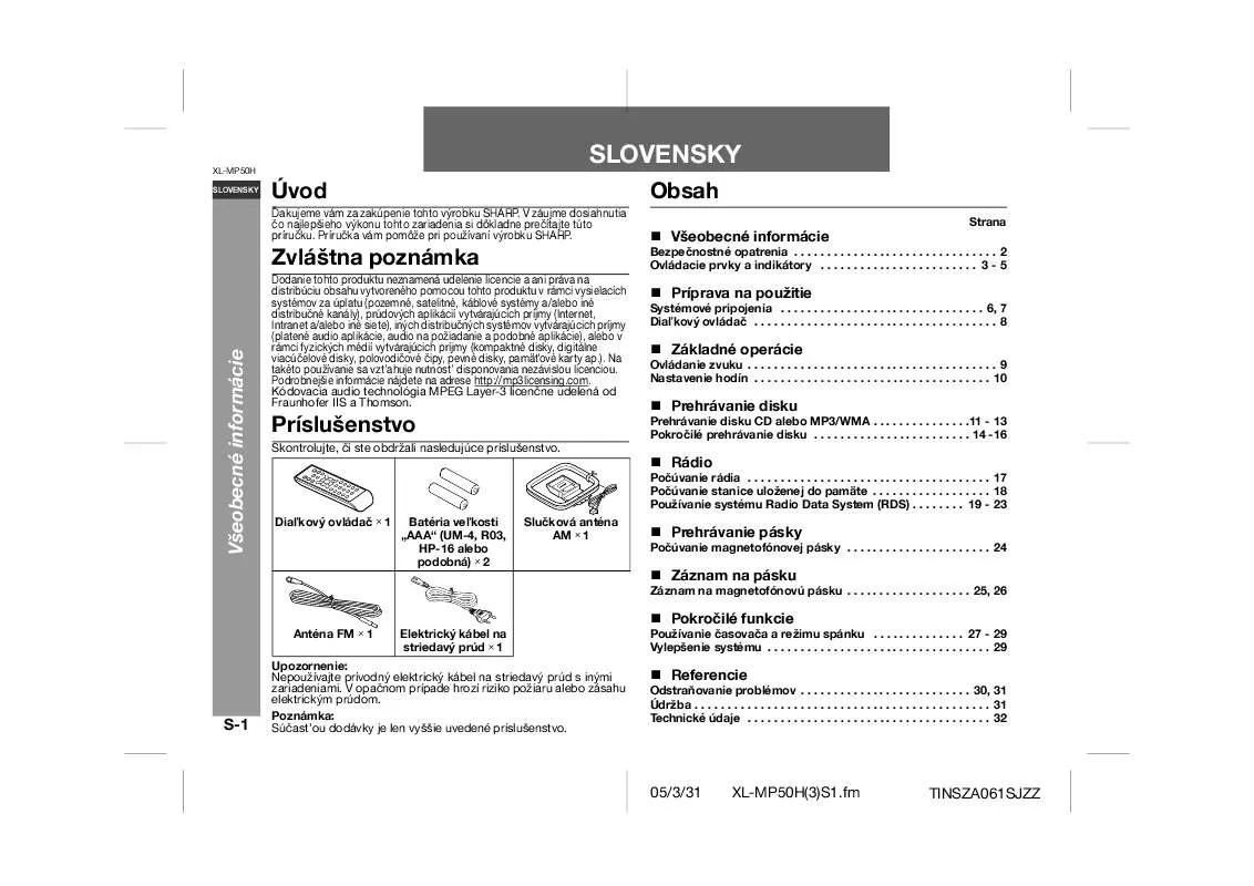 Mode d'emploi SHARP XL-MP50H