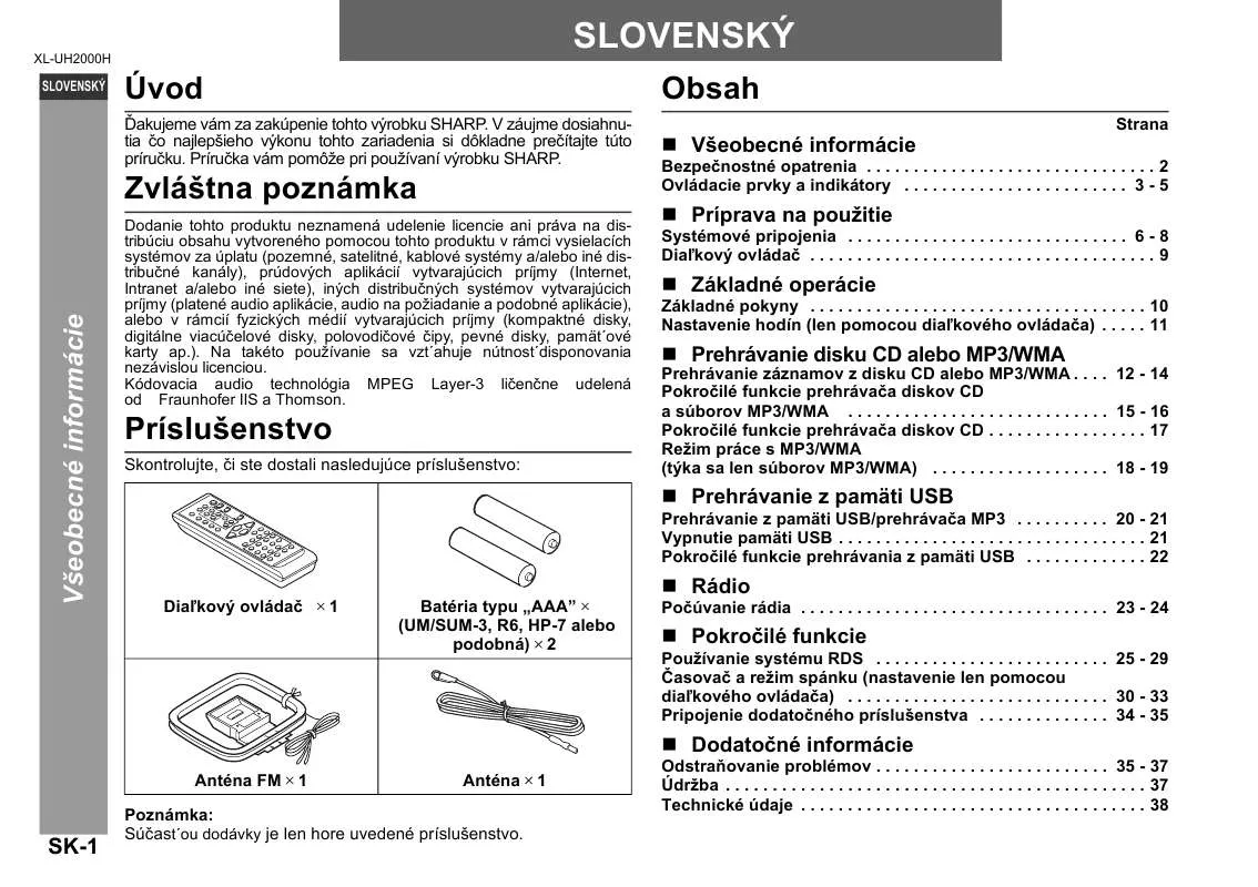 Mode d'emploi SHARP XL-UH2000H