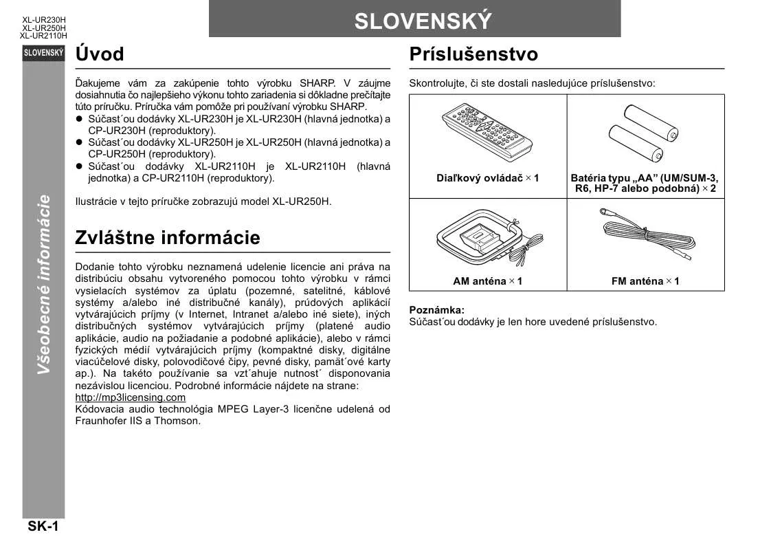 Mode d'emploi SHARP XL-UR2110H