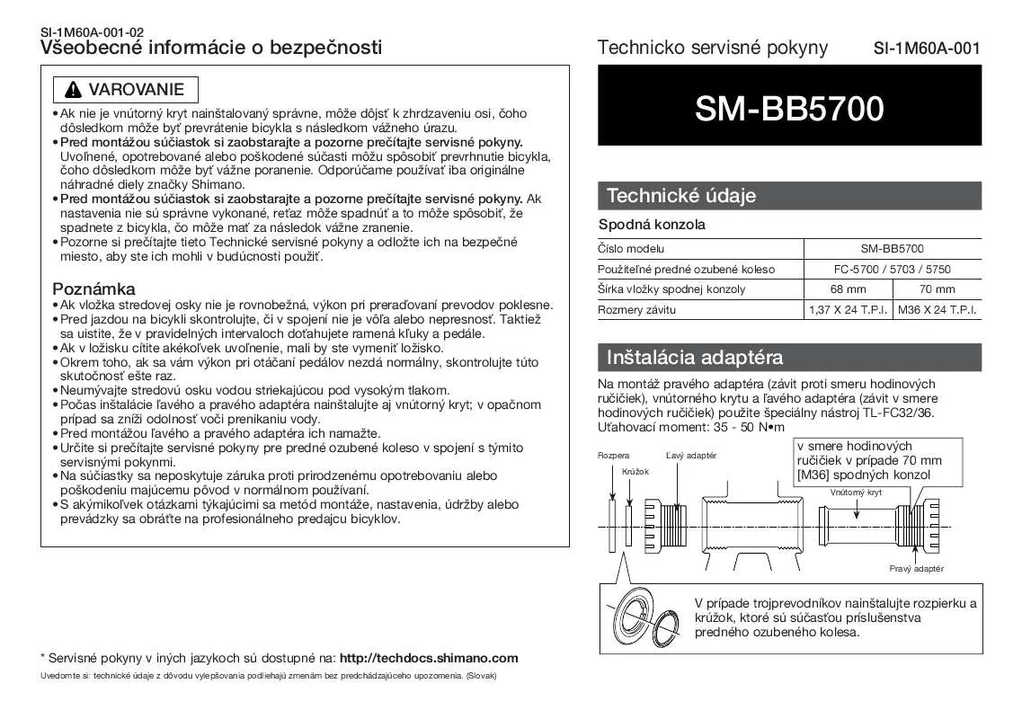 Mode d'emploi SHIMANO SM-BB5700