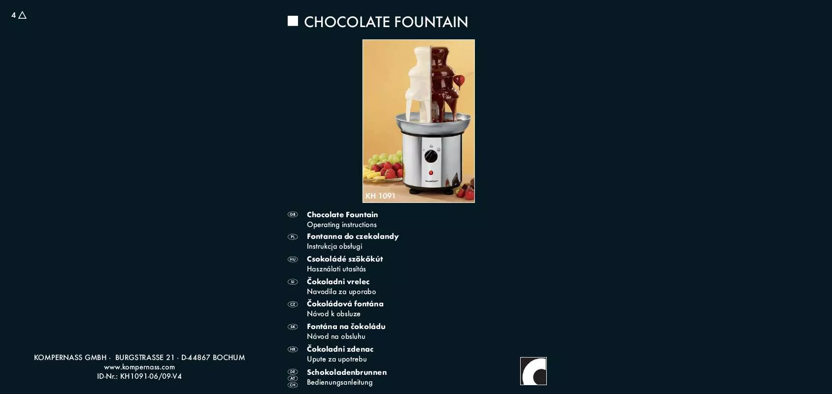 Mode d'emploi SILVERCREST KH 1091 CHOCOLATE FOUNTAIN