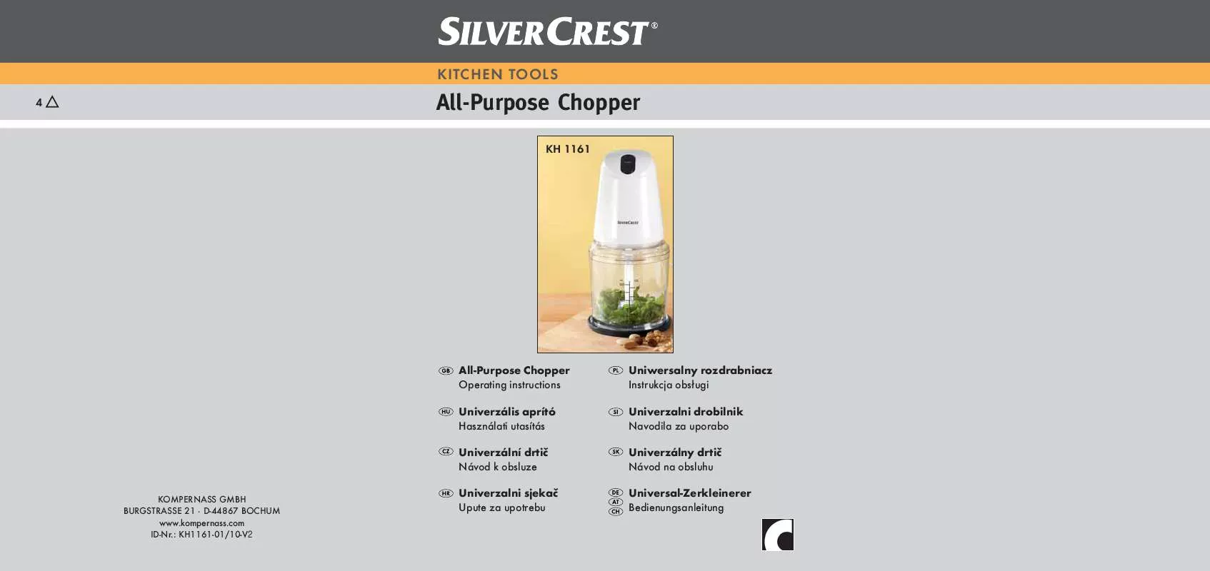 Mode d'emploi SILVERCREST KH 1161 ALL-PURPOSE CHOPPER