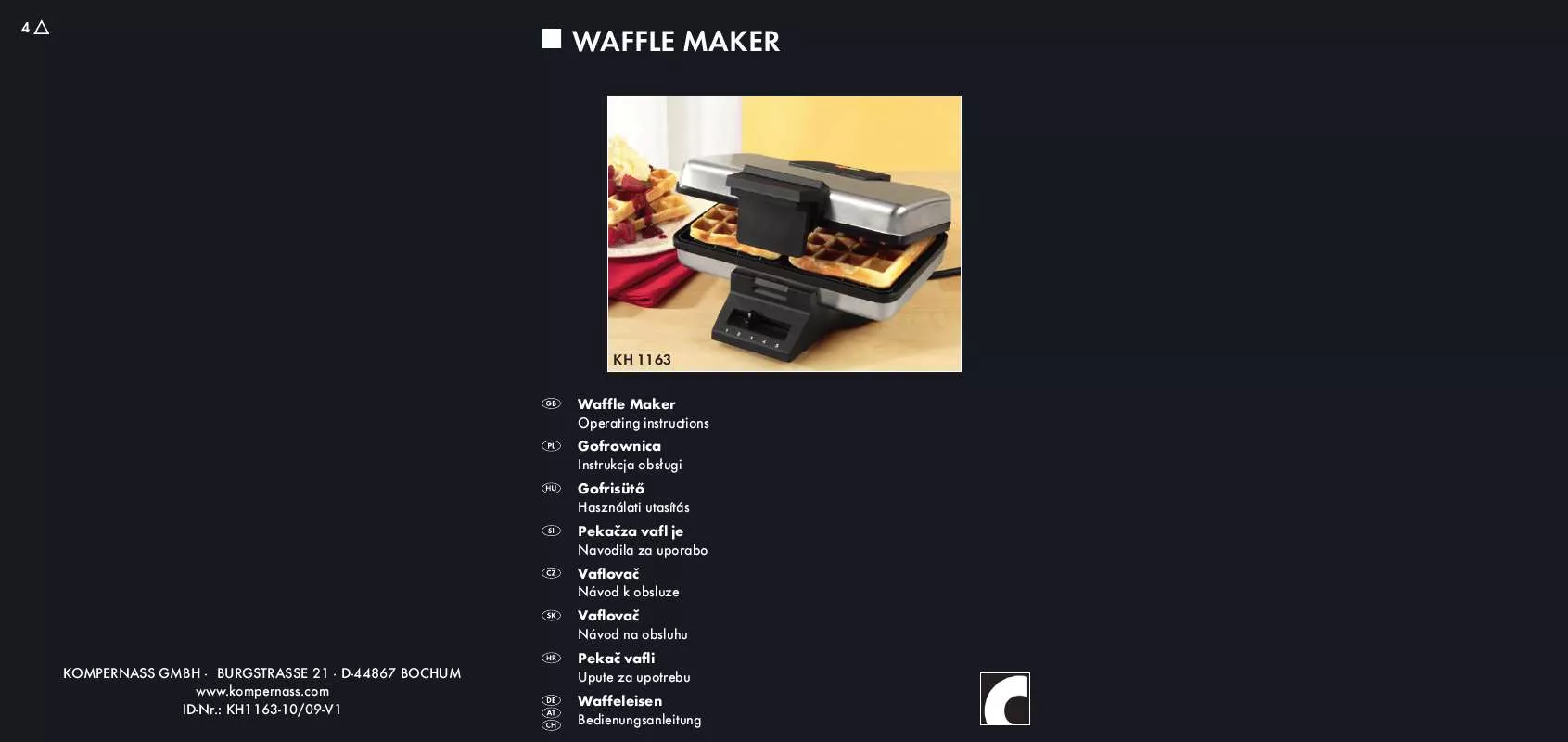 Mode d'emploi SILVERCREST KH 1163 WAFFLE MAKER