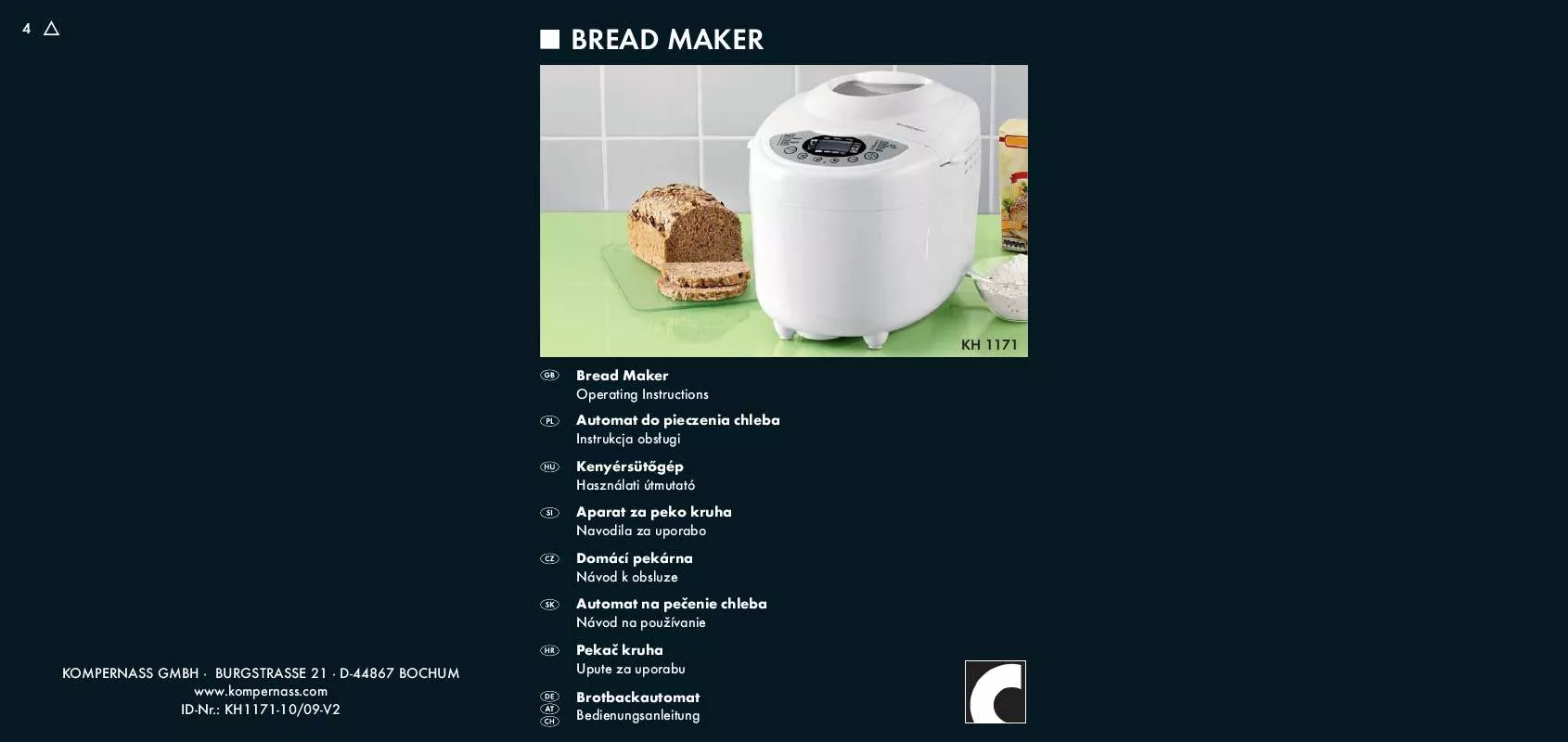 Mode d'emploi SILVERCREST KH 1171 BREAD MAKER