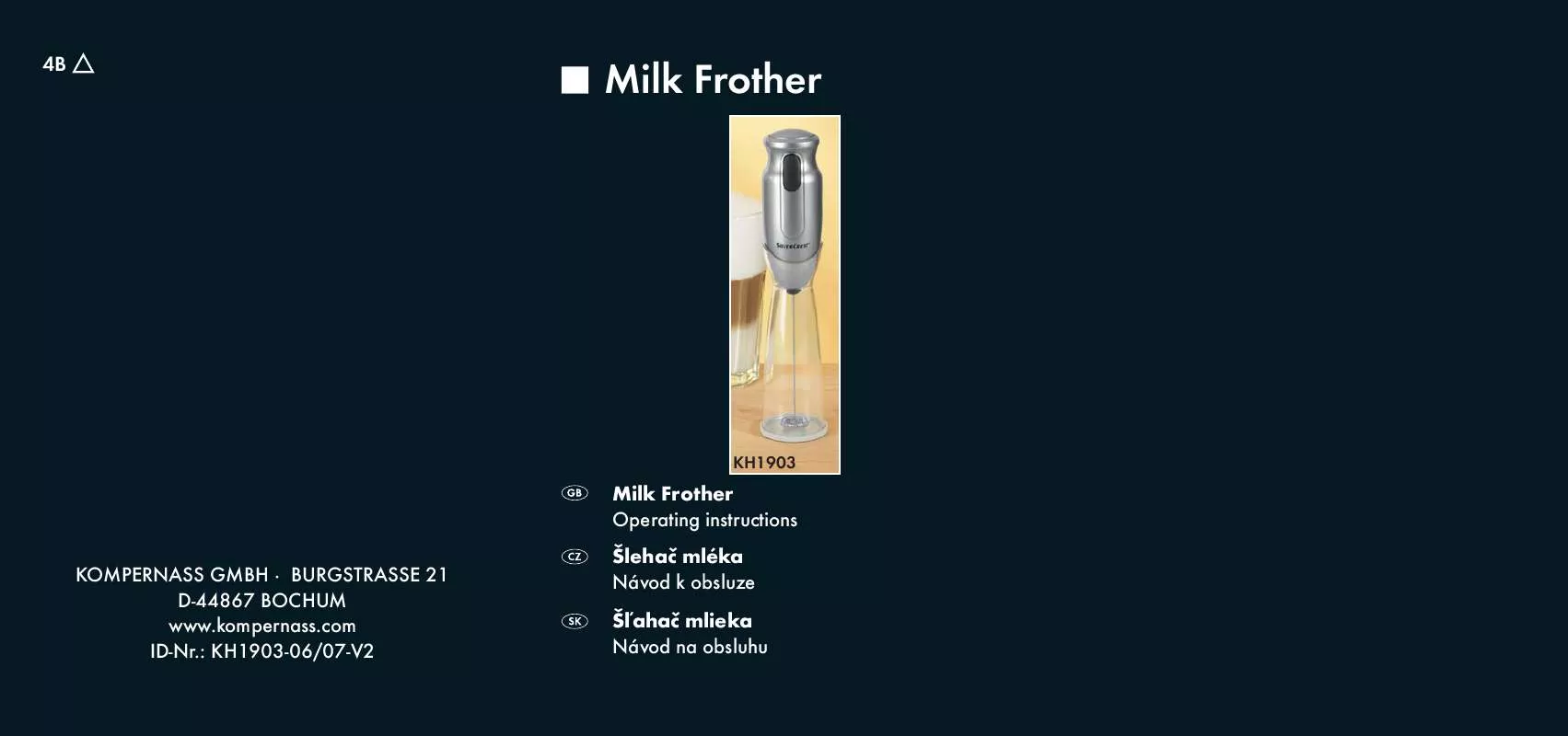 Mode d'emploi SILVERCREST KH 1903 MILK FROTHER