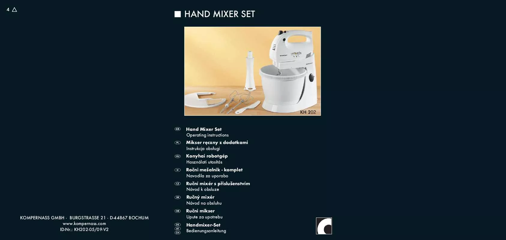 Mode d'emploi SILVERCREST KH 202 HAND MIXER SET