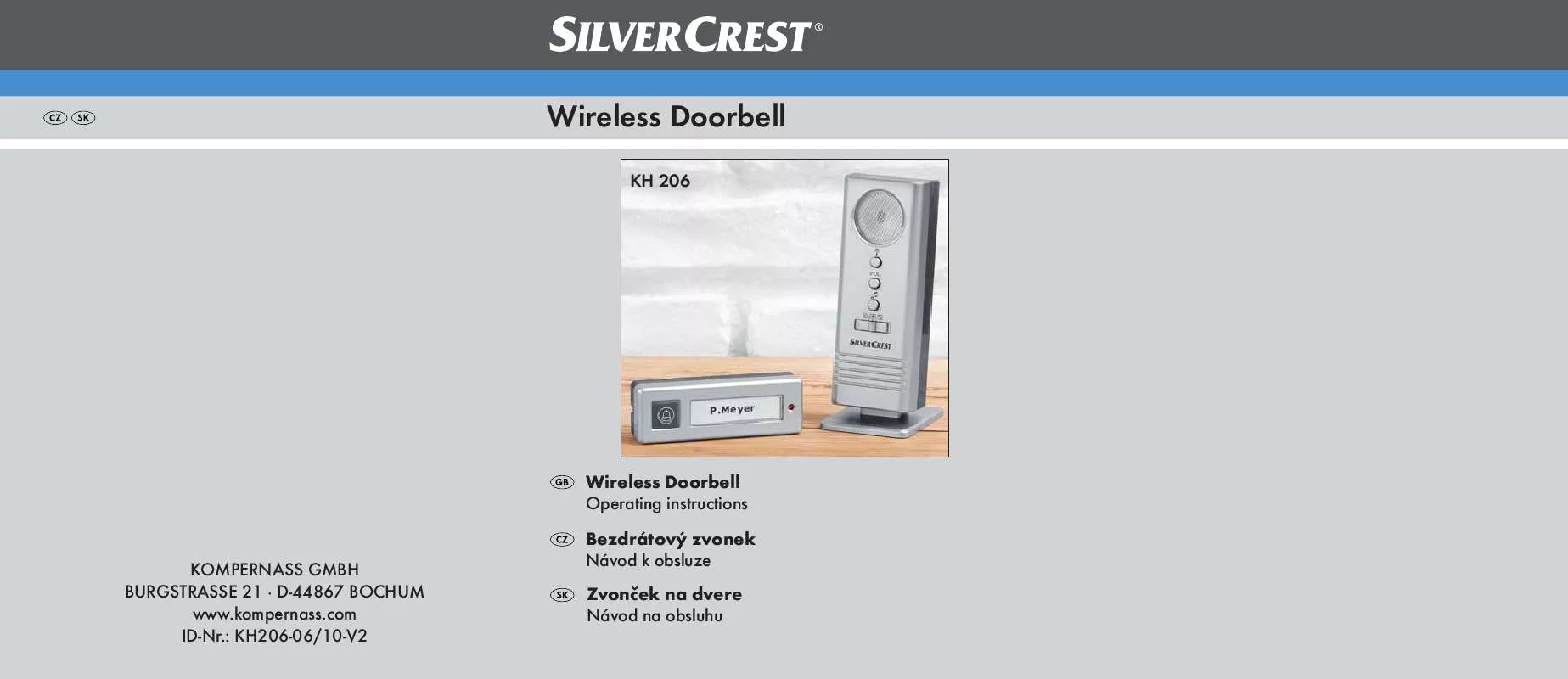 Mode d'emploi SILVERCREST KH 206 WIRELESS DOORBELL