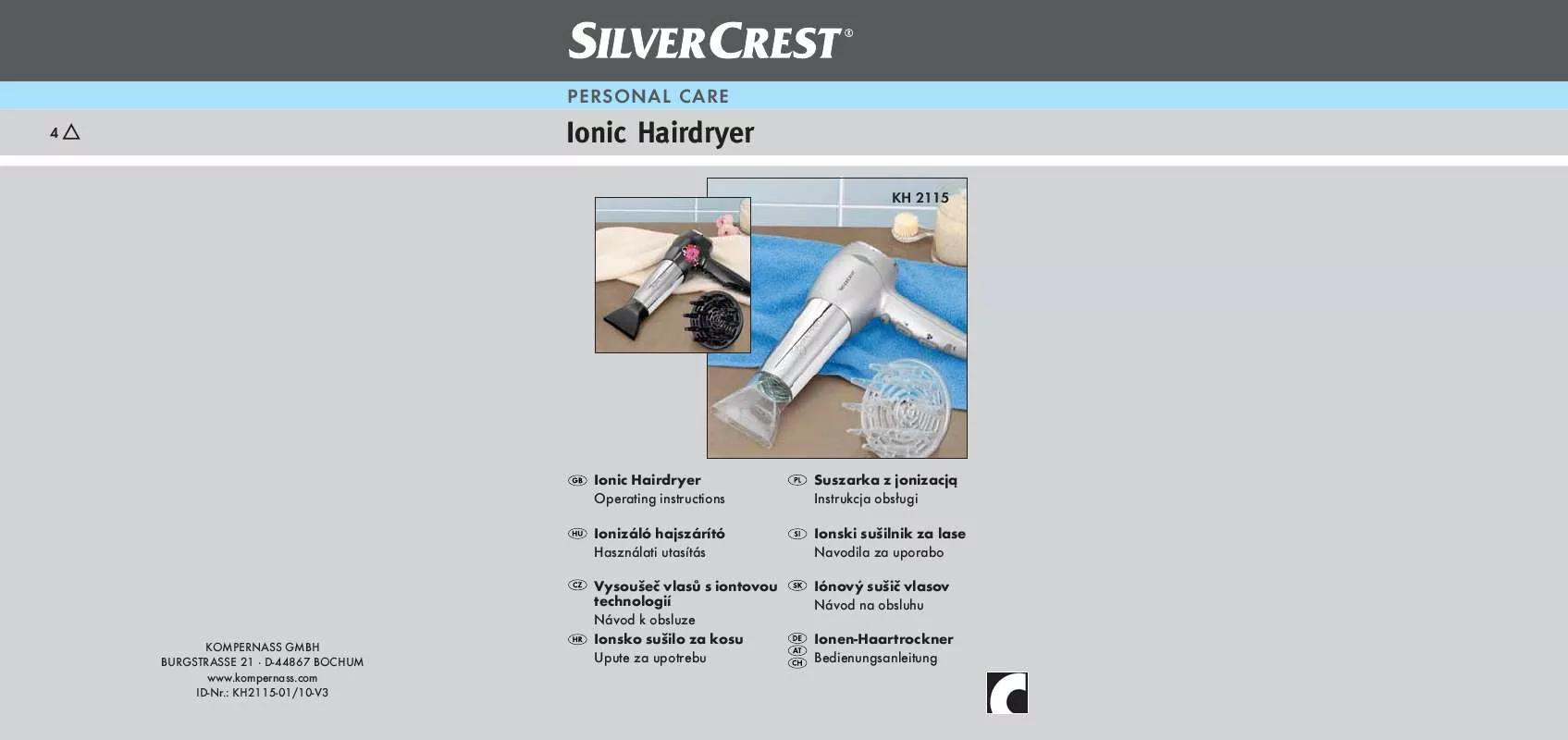 Mode d'emploi SILVERCREST KH 2115 IONIC HAIRDRYER