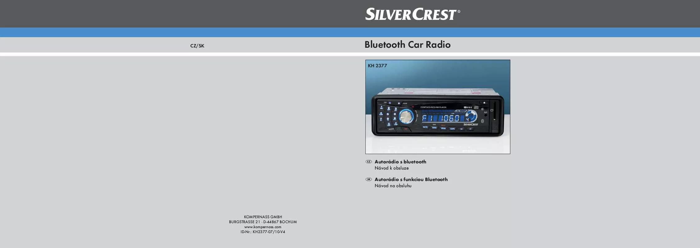 Mode d'emploi SILVERCREST KH 2377 BLUETOOTH CAR RADIO