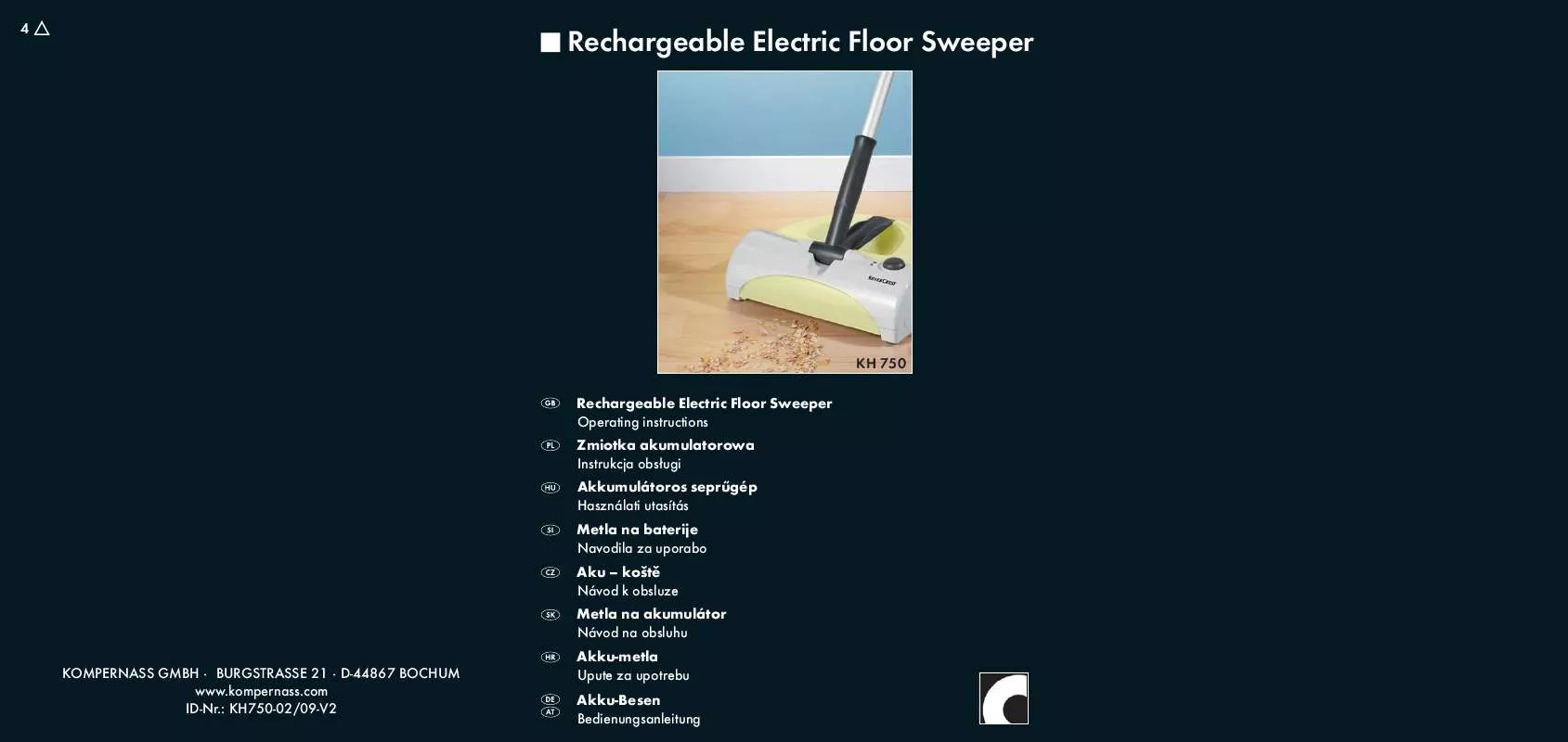 Mode d'emploi SILVERCREST KH 750 RECHARGEABLE ELECTRIC FLOOR SWEEPER