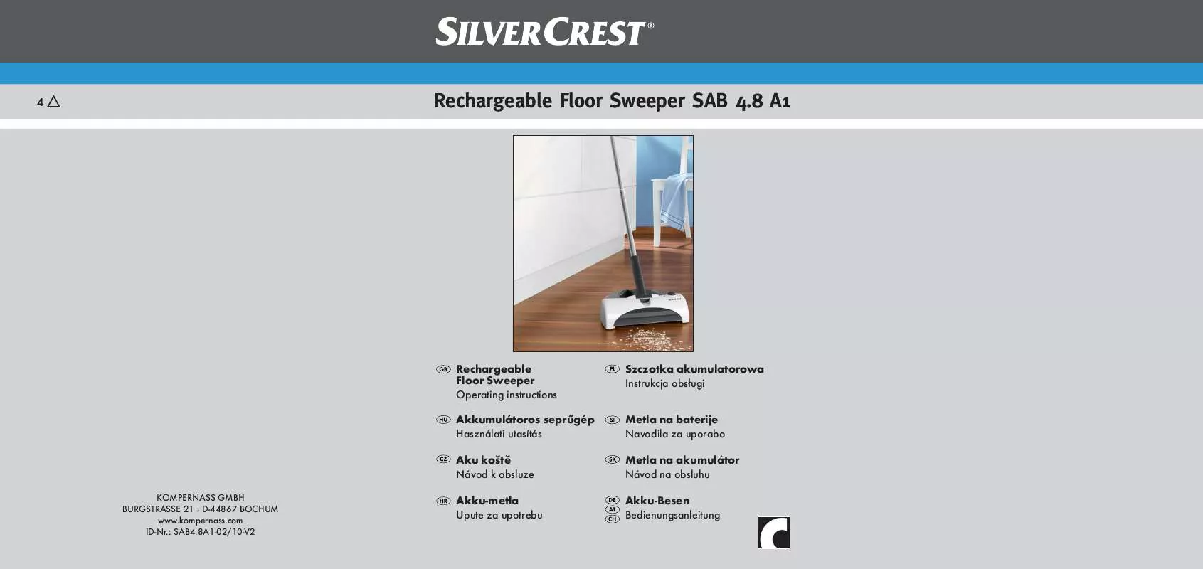 Mode d'emploi SILVERCREST SAB 4.8 A1 RECHARGEABLE FLOOR SWEEPER