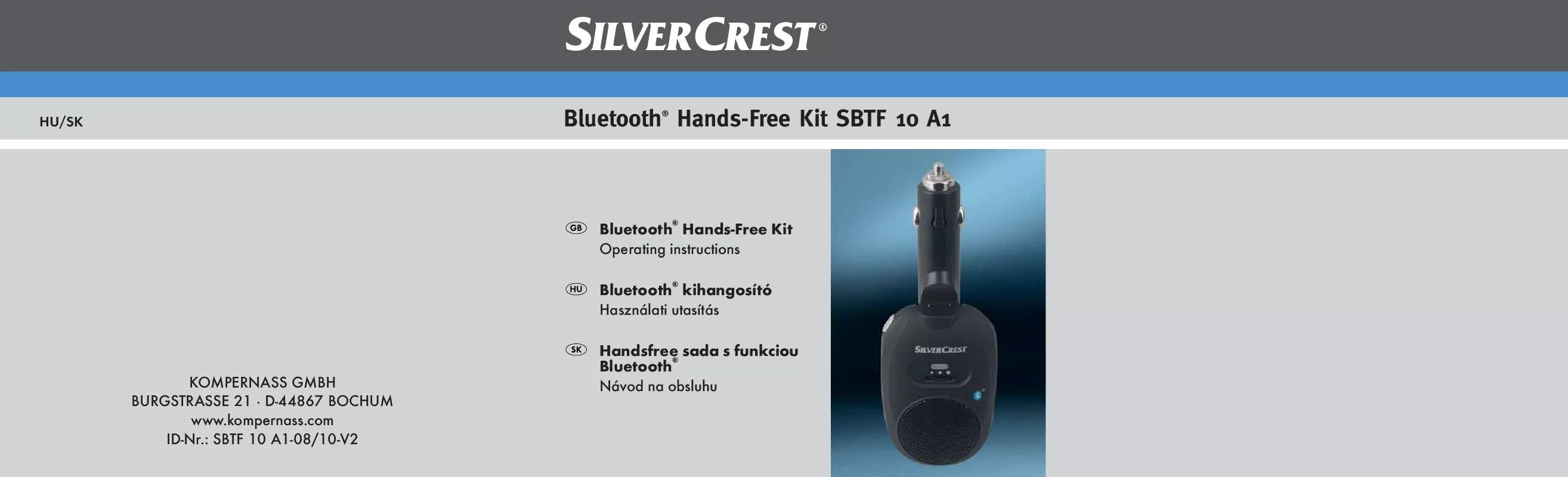 Mode d'emploi SILVERCREST SBTF 10 A1 BLUETOOTH HANDS-FREE KIT