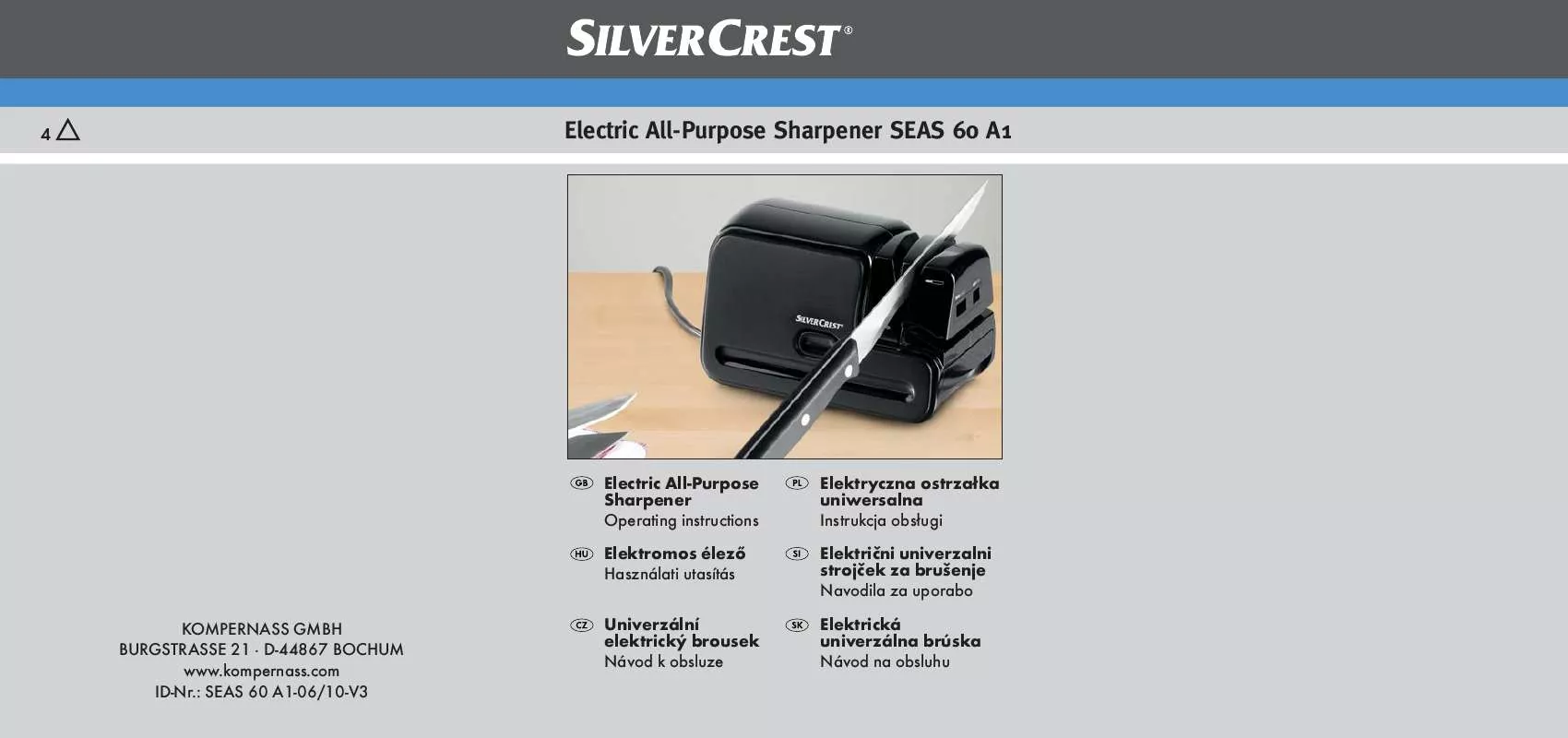 Mode d'emploi SILVERCREST SEAS 60 A1 ELECTRIC ALL-PURPOSE SHARPENER