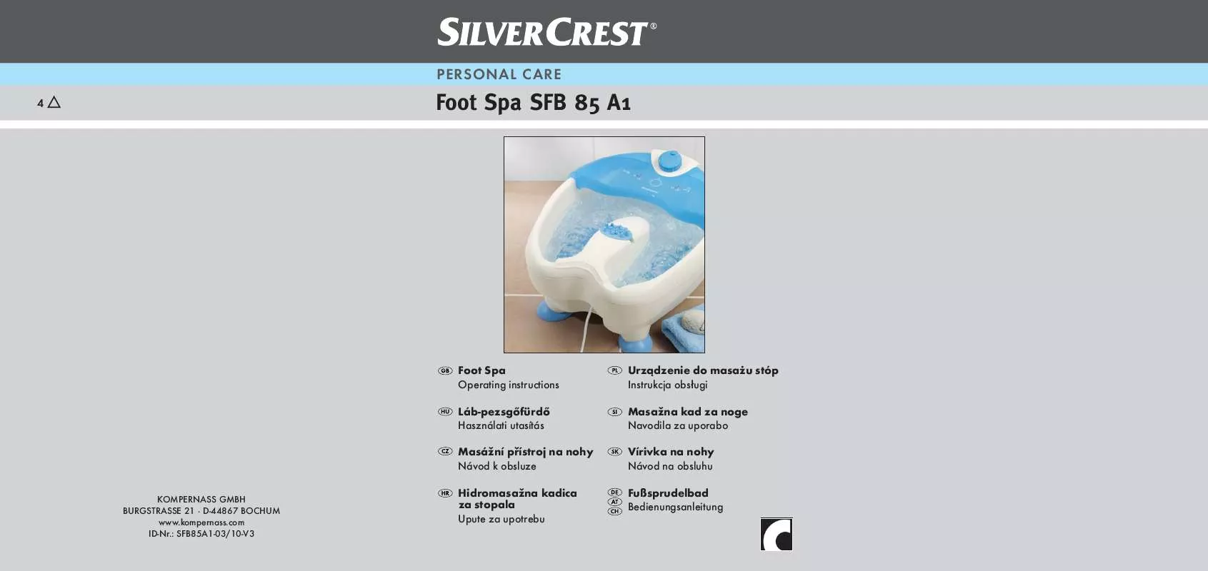 Mode d'emploi SILVERCREST SFB 85 A1 FOOT SPA