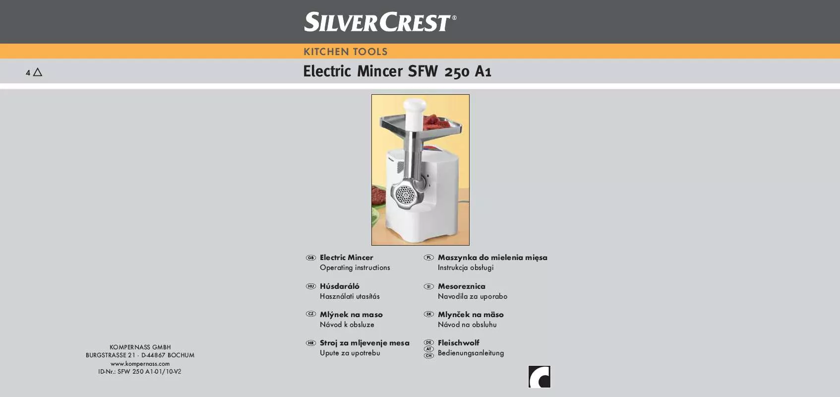 Mode d'emploi SILVERCREST SFW 250 A1 ELECTRIC MINCER