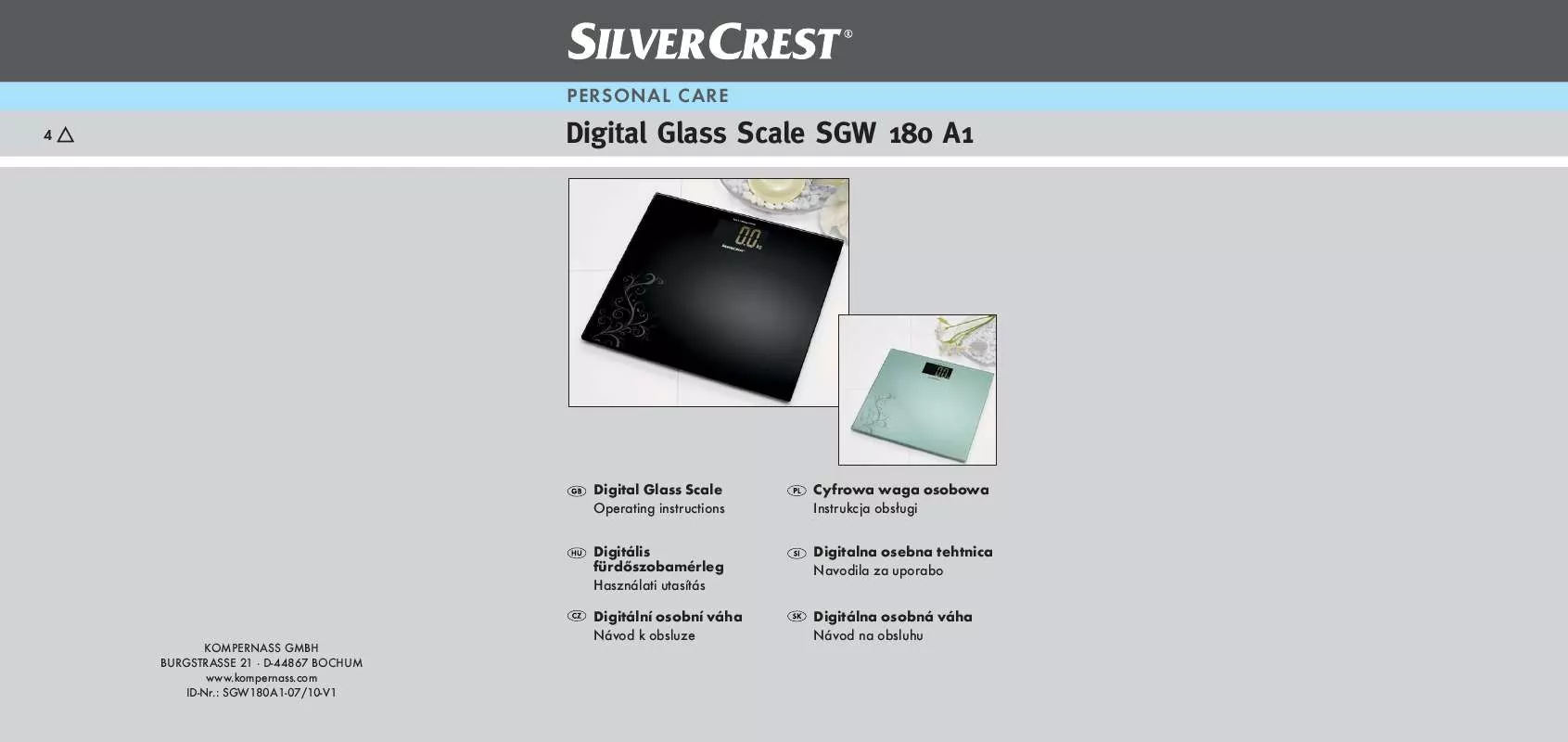 Mode d'emploi SILVERCREST SGW 180 A1 DIGITAL GLASS SCALE